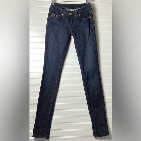 True Religion Low Rise Straight Rainbow Dark Denim Rainbow Jean Y2K Size 27 - Picture 1 of 9